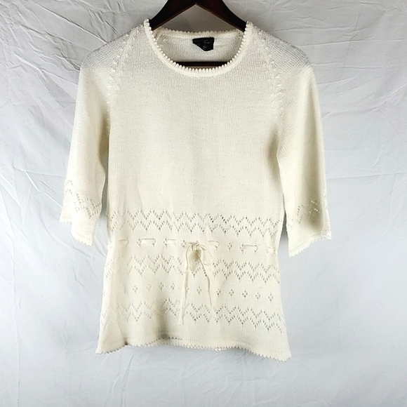 Vintage Kickers Grandmacore Ivory Pointelle Knit Sweater - Picture 1 of 7